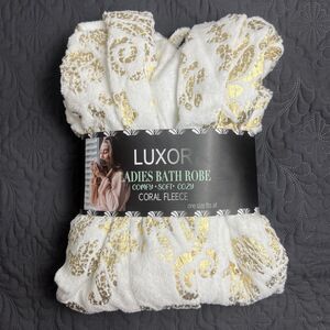 Luxor Ladies Coral Fleece Bathrobe Long Warm Spa Shower Lounge Glam Chic OS NWT